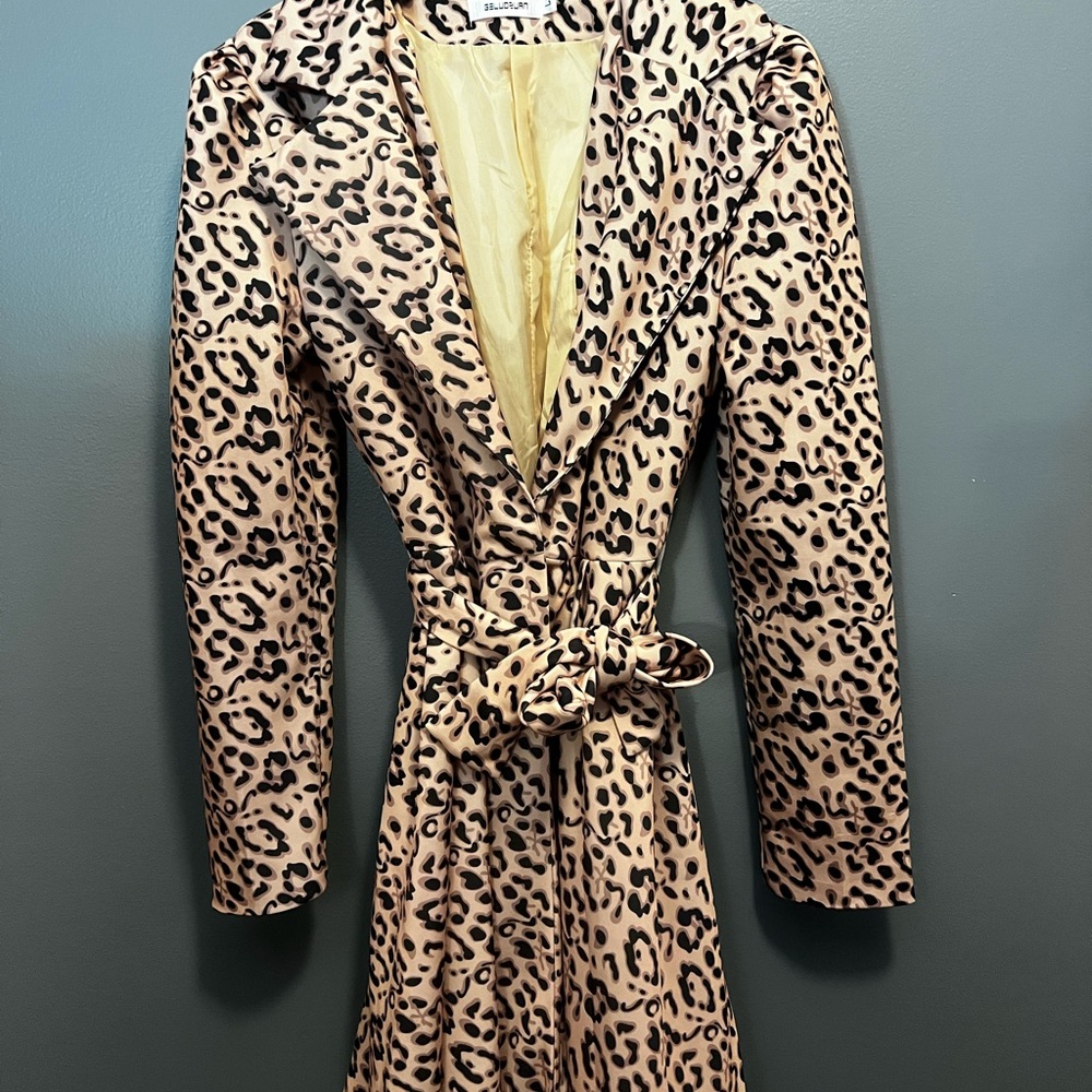 Leopard Print Trench Coat with Tie Belt